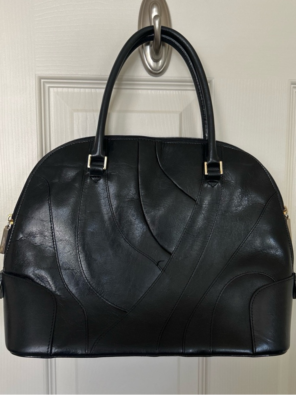 Black Faux Leather Dome Satchel Bag